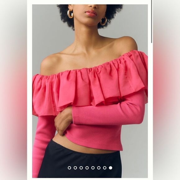 Anthropologie Off-The-Shoulder Organza Ruffle Top Size XL - Picture 5 of 5